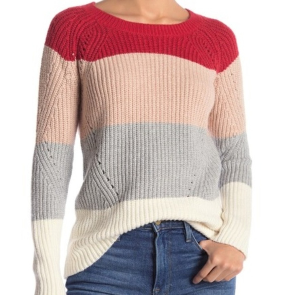 NWT Lucky Brand Colorblock Pointelle Knit Sweater